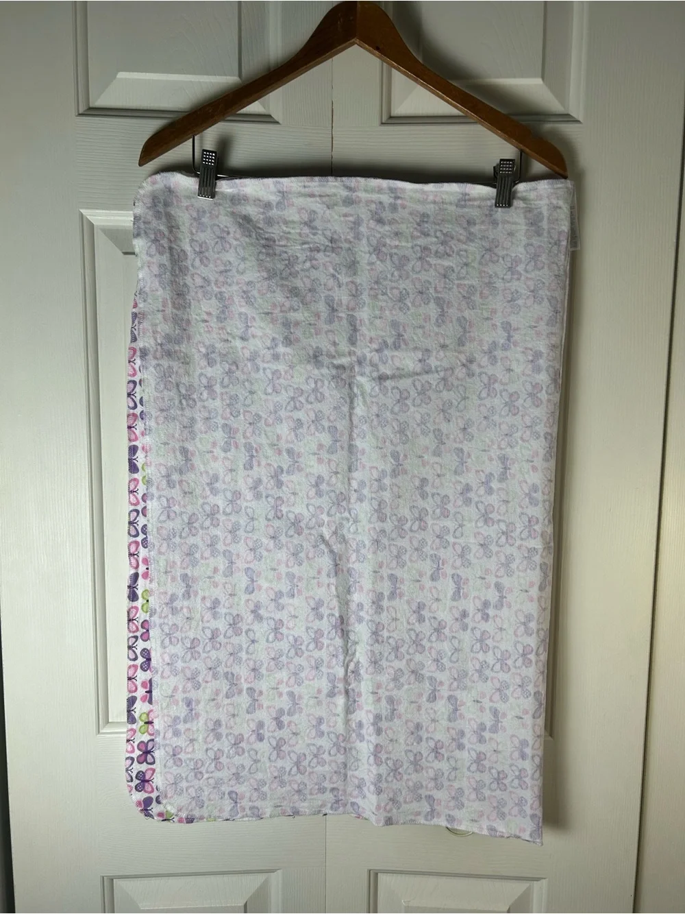 Carter's Pink Purple White Butterfly Baby Receiving Blanket Green Flannel Cotton